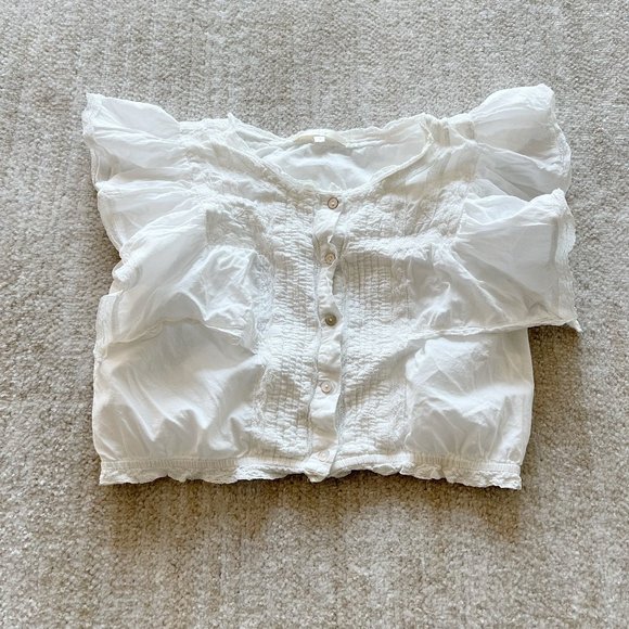 LoveShackFancy Tops - LoveShackFancy Nora Cropped Blouse Shirt Top S White 100% Cotton